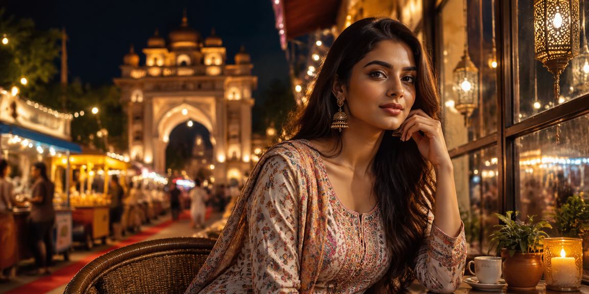 Indian woman browsing cricket betting markets on a smartphone in the evening