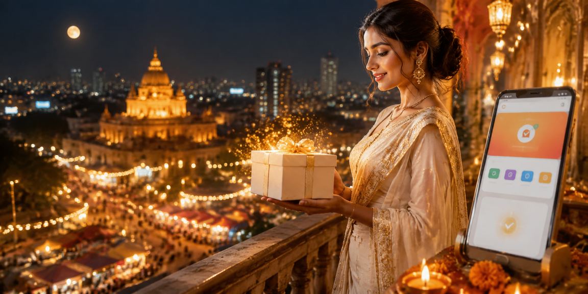Mobile browsing in a festive Pune city setting showcasing comfort and accessibility